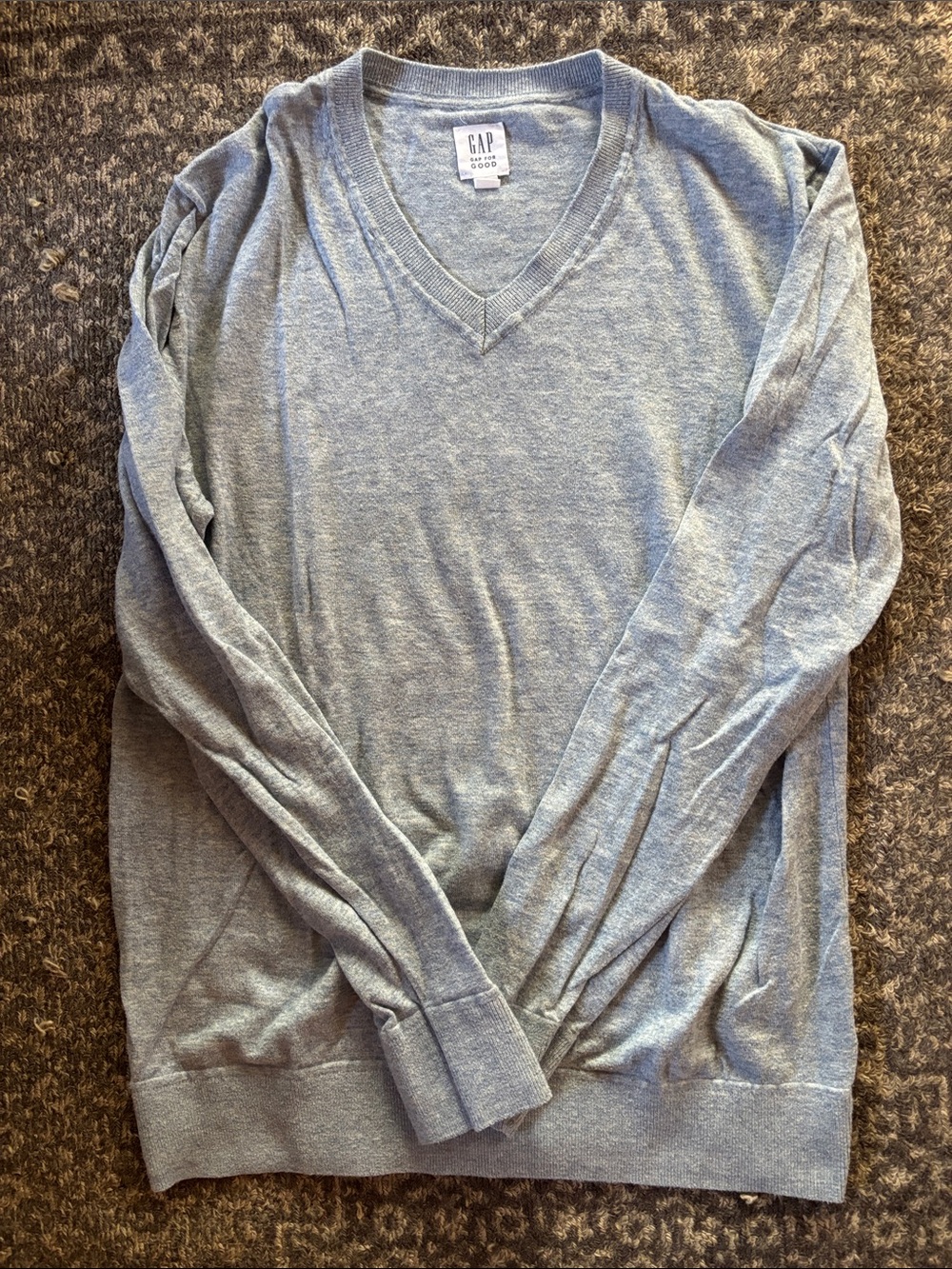 GAP V-Neck Sweater — Heather Light Blue/Denim Blue, Size Small